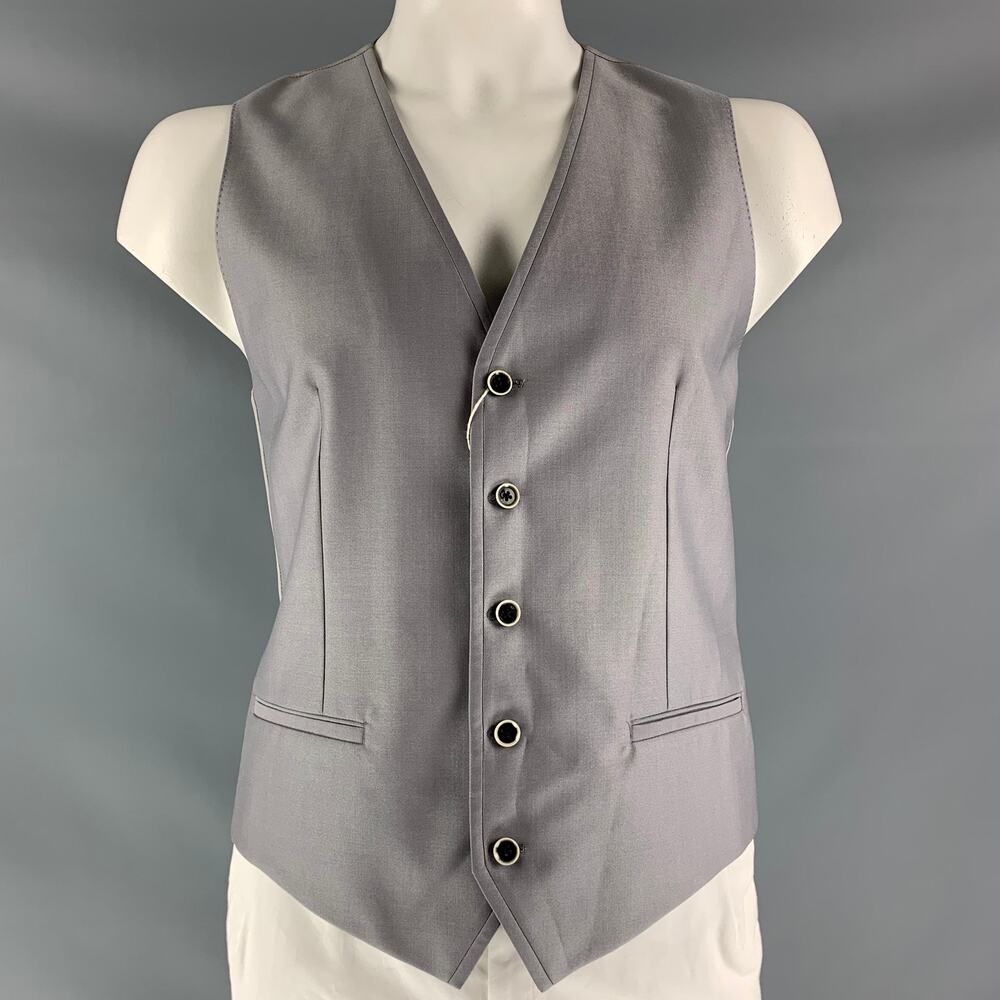 DOLCE & GABBANA Size 40 Solid Wool & Silk Buttoned Light Gray Vest